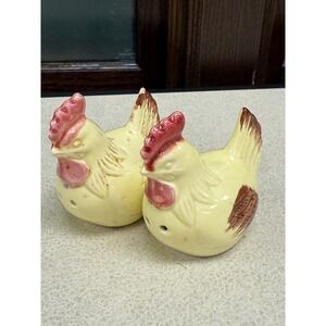 Vintage Ceramic Chicken Salt and Pepper Shakers Yellow Brown Pink Chicken